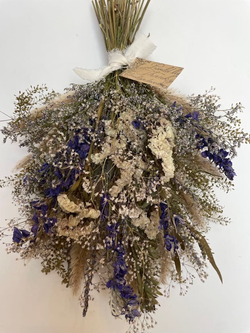 ピンクのススキと小花　ドライフラワースワッグ　スワッグ　ドライフラワー