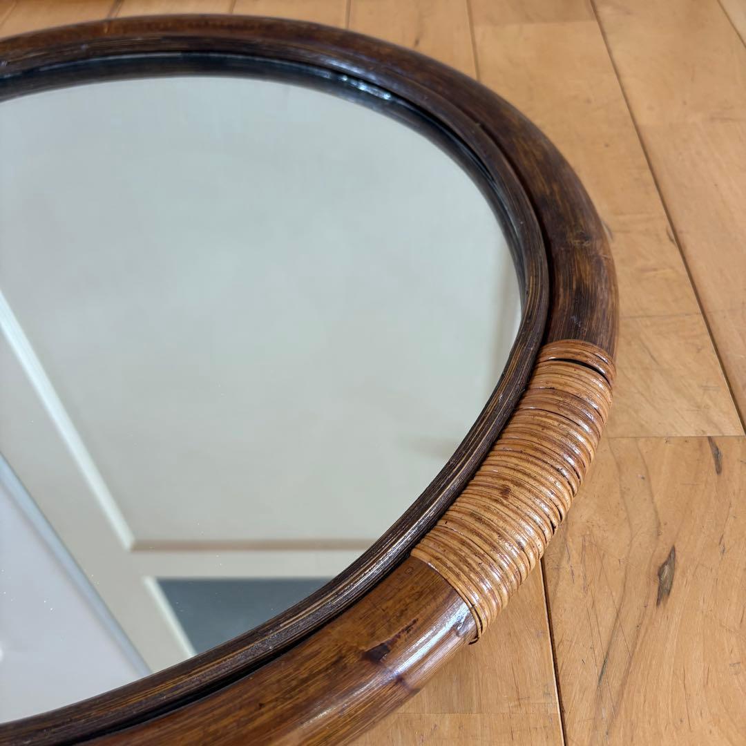 ☆アンティーク☆ビンテージ　ラタン　丸型　籐　鏡　ミラー