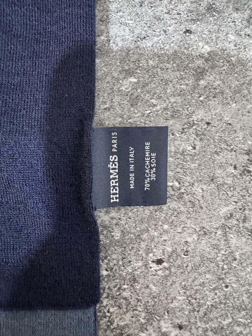 美品 エルメス HERMES ネイビー マフラー ウールカシミア
