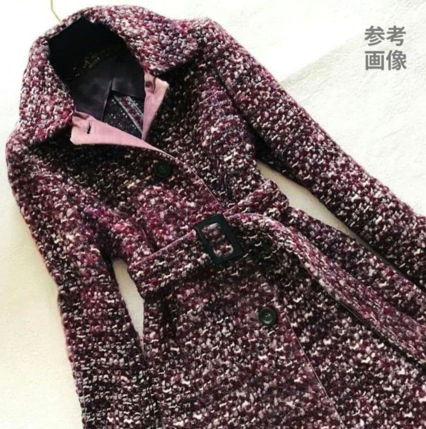 希少42【美品】MaxMara ウールミックスニットツイードベルテッドコート 紫