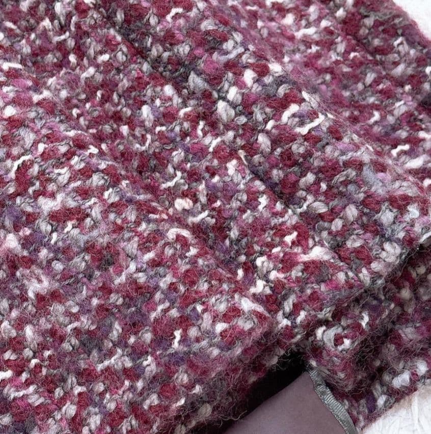 希少42【美品】MaxMara ウールミックスニットツイードベルテッドコート 紫