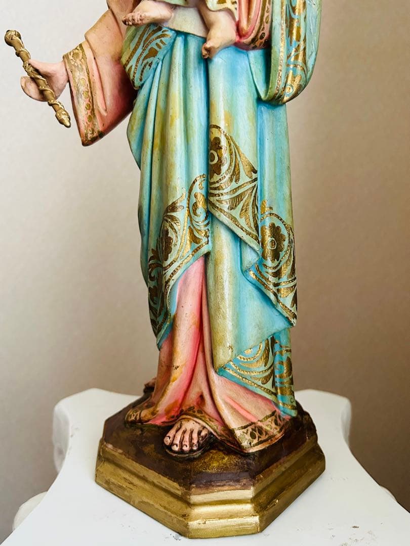 【超超希少46cm】✞イエズス様を抱く聖母マリア像　宗教彫刻　アンティーク