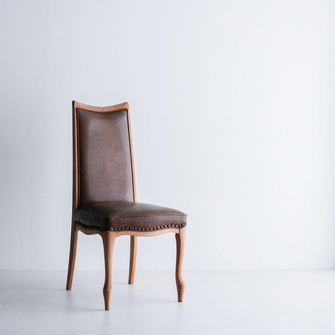 ナラ 無垢材　レザーチェア ダニングチェア　マルニ木工 古家具　アンティーク