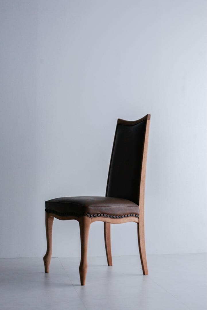 ナラ 無垢材　レザーチェア ダニングチェア　マルニ木工 古家具　アンティーク