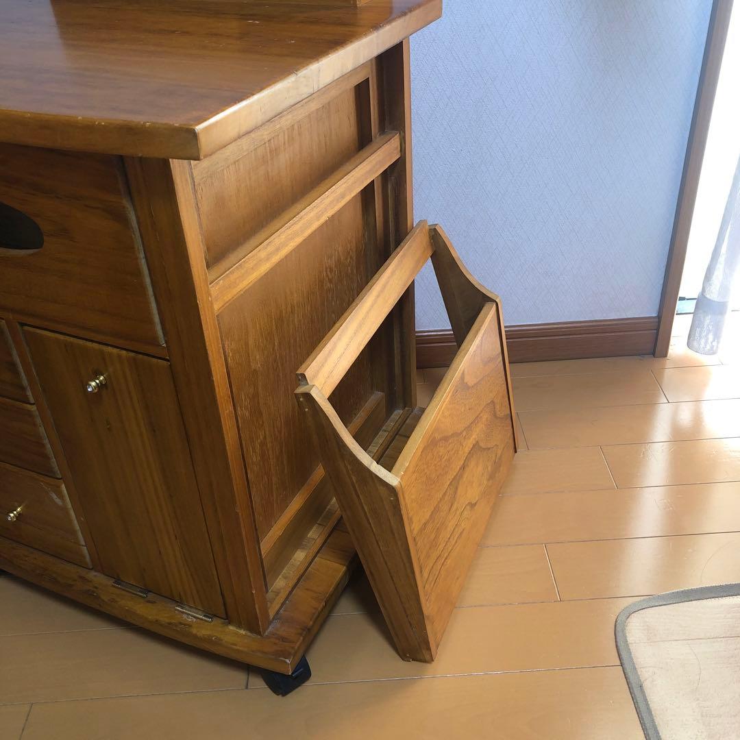 すっ桐 ナイトワゴン/サイドテーブル 木製 二口コンセント/キャスター付き