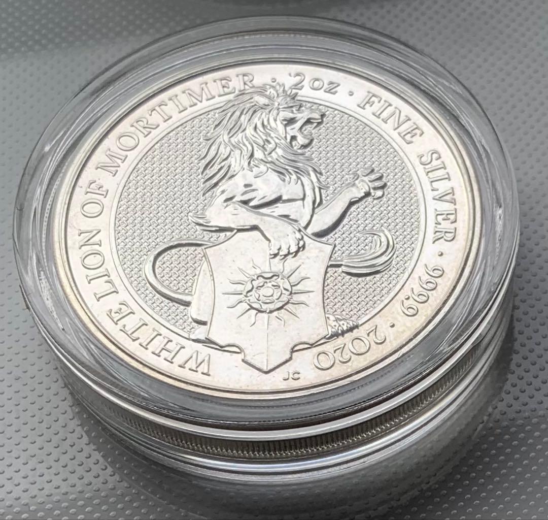 ホワイトライオンオブモーティマー 2oz 銀貨 2020年
