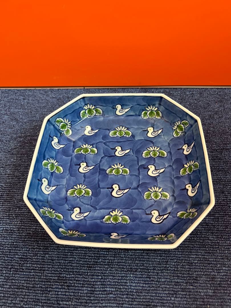 1216 源右衛門　染錦水鳥図　方皿