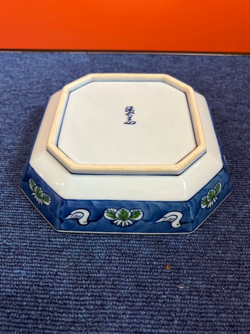 1216 源右衛門　染錦水鳥図　方皿