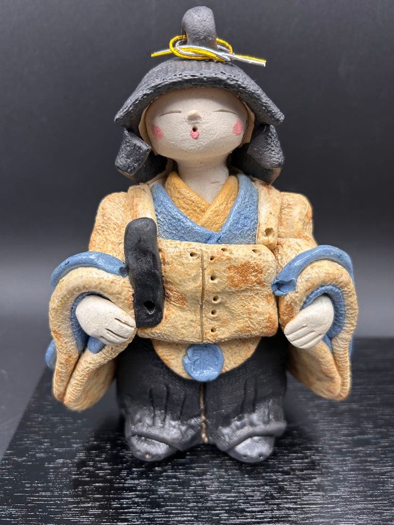 【希少】雛人形　水野雅子 作家もの　「灰釉雅子雛」　陶器　箱付き　瀬戸焼　雅窯