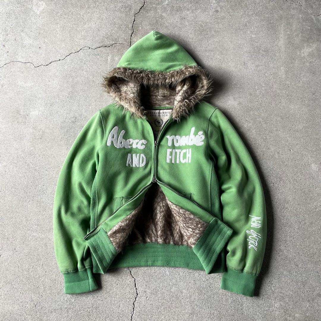 トップス 00s A&F fur double zip up hoodie archive