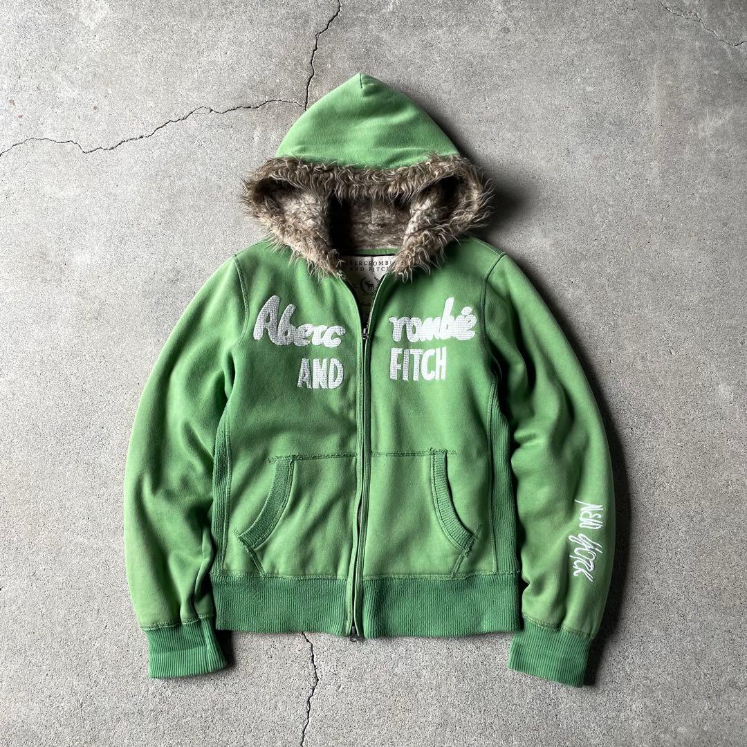 トップス 00s A&F fur double zip up hoodie archive