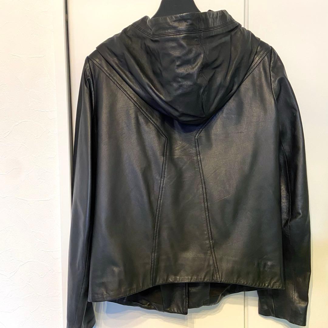 HELMUT LANG フーデッド レザージャケット 羊革 ブラック M 美品
