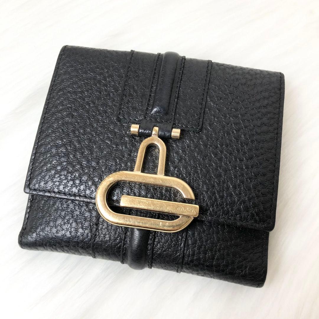 【美品】GUCCI 二つ折り財布 ダブル ホック ウォレット ゴールド金具