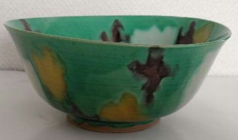 中国　素三彩虎皮斑碗