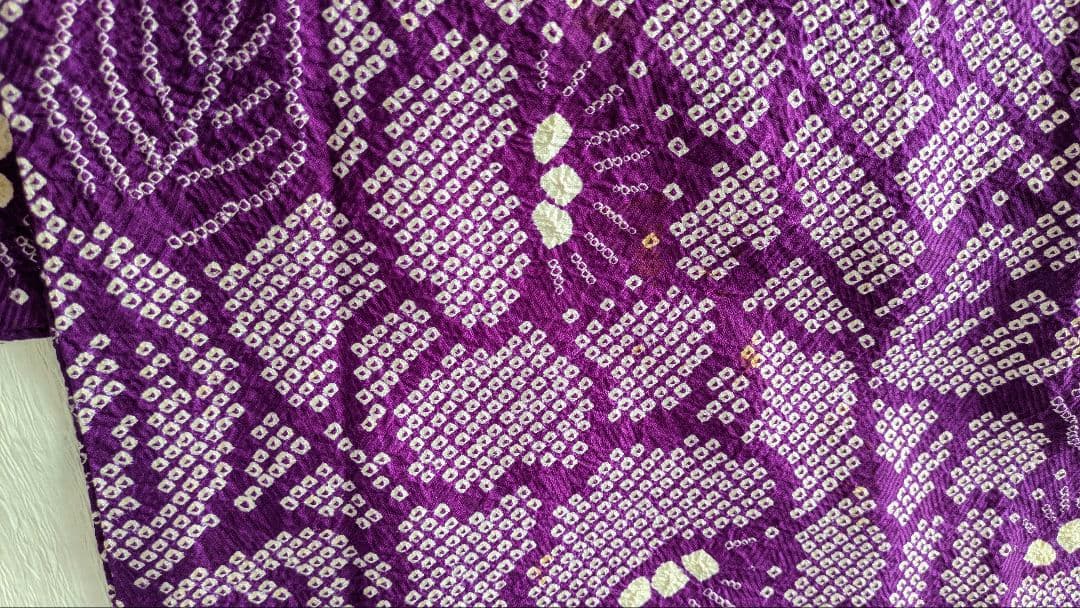 5-7歳　レトロ正絹紫総絞り牡丹　七五三　お着物・作り帯セット　アンティーク