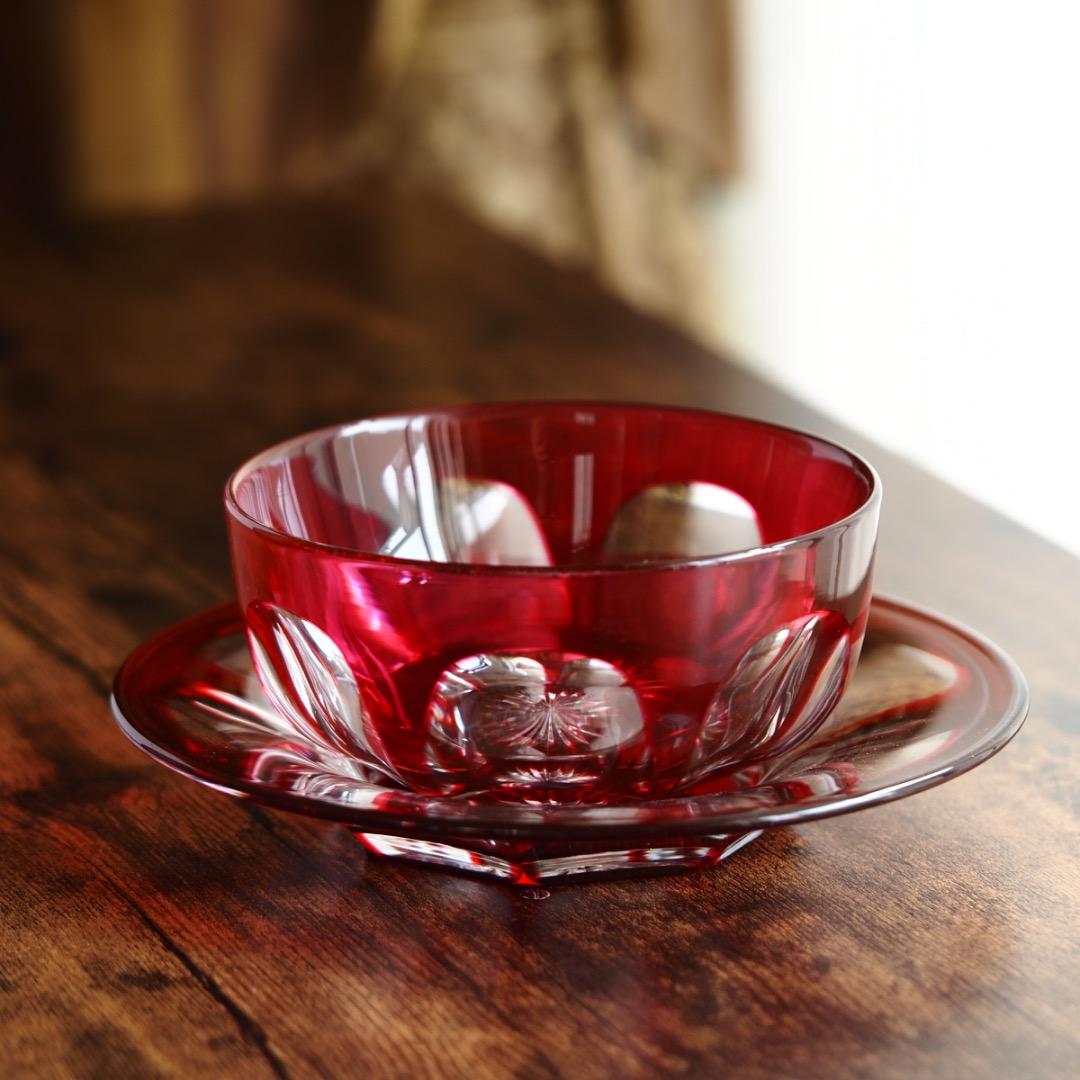 バカラ カット ボウル＆ソーサー セット B469b / エンパイア 金赤