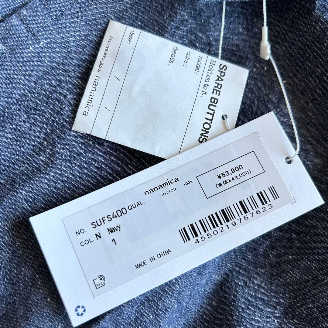 nanamica ナナミカ コットンワンピース 長袖シャツワンピース ネイビー１