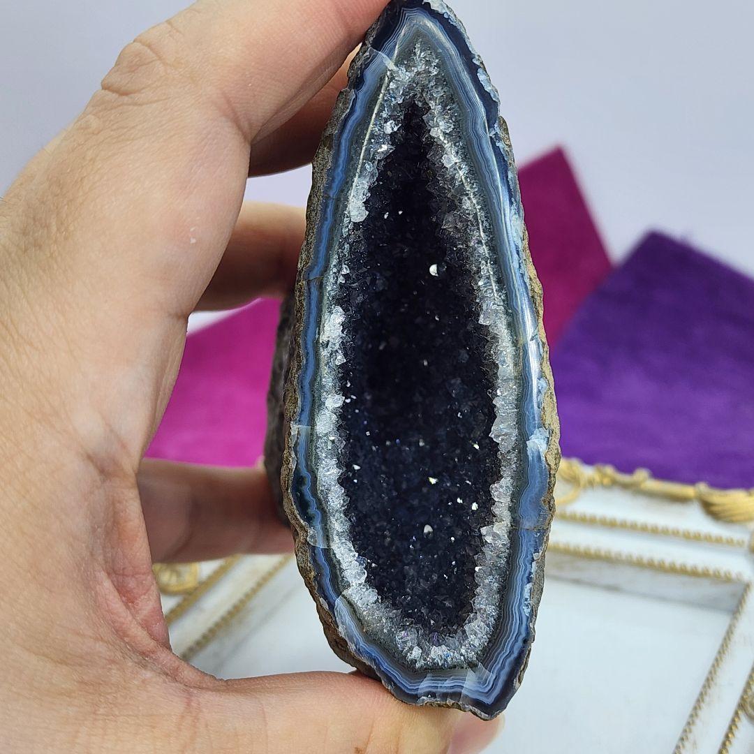 希少ブラックアメジスト お財布型ジオード 天然石 パワーストーン 金運アップ