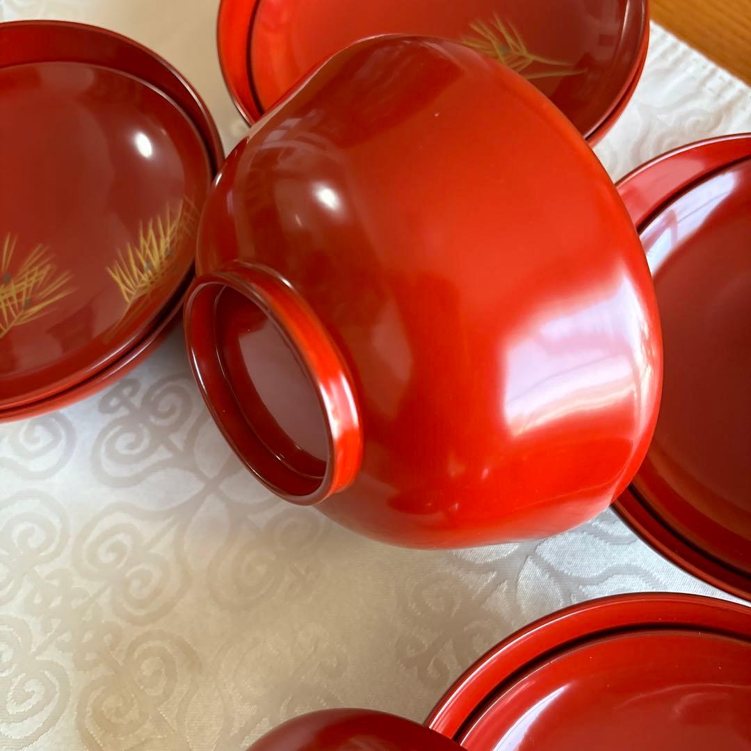 輪島塗り蒔絵松葉吸い物椀5客　 大正頃