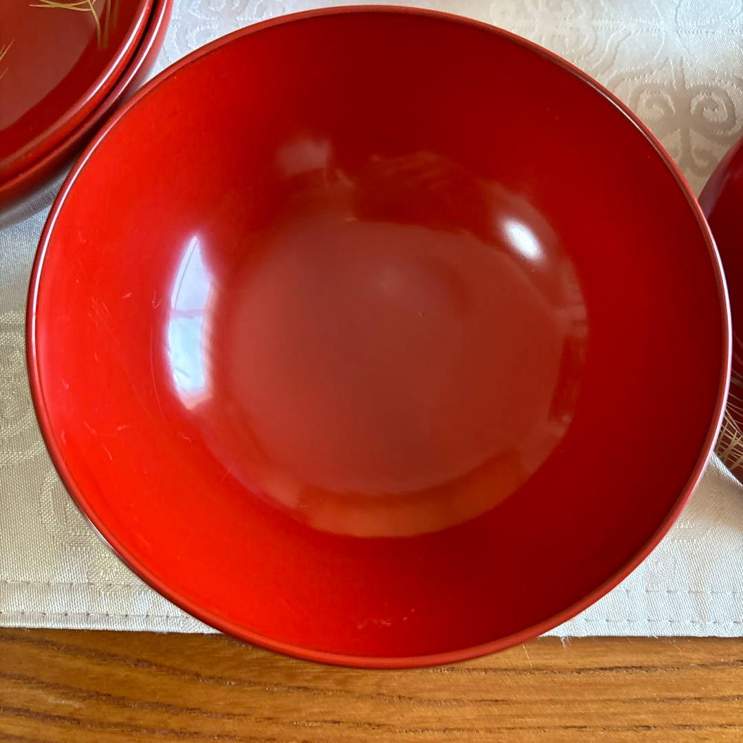 輪島塗り蒔絵松葉吸い物椀5客　 大正頃