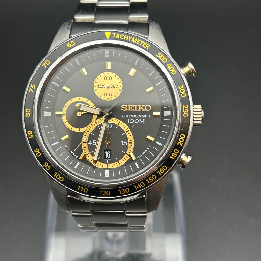 【美品】SEIKO クロノグラフ 7T92-0NW0 黒金