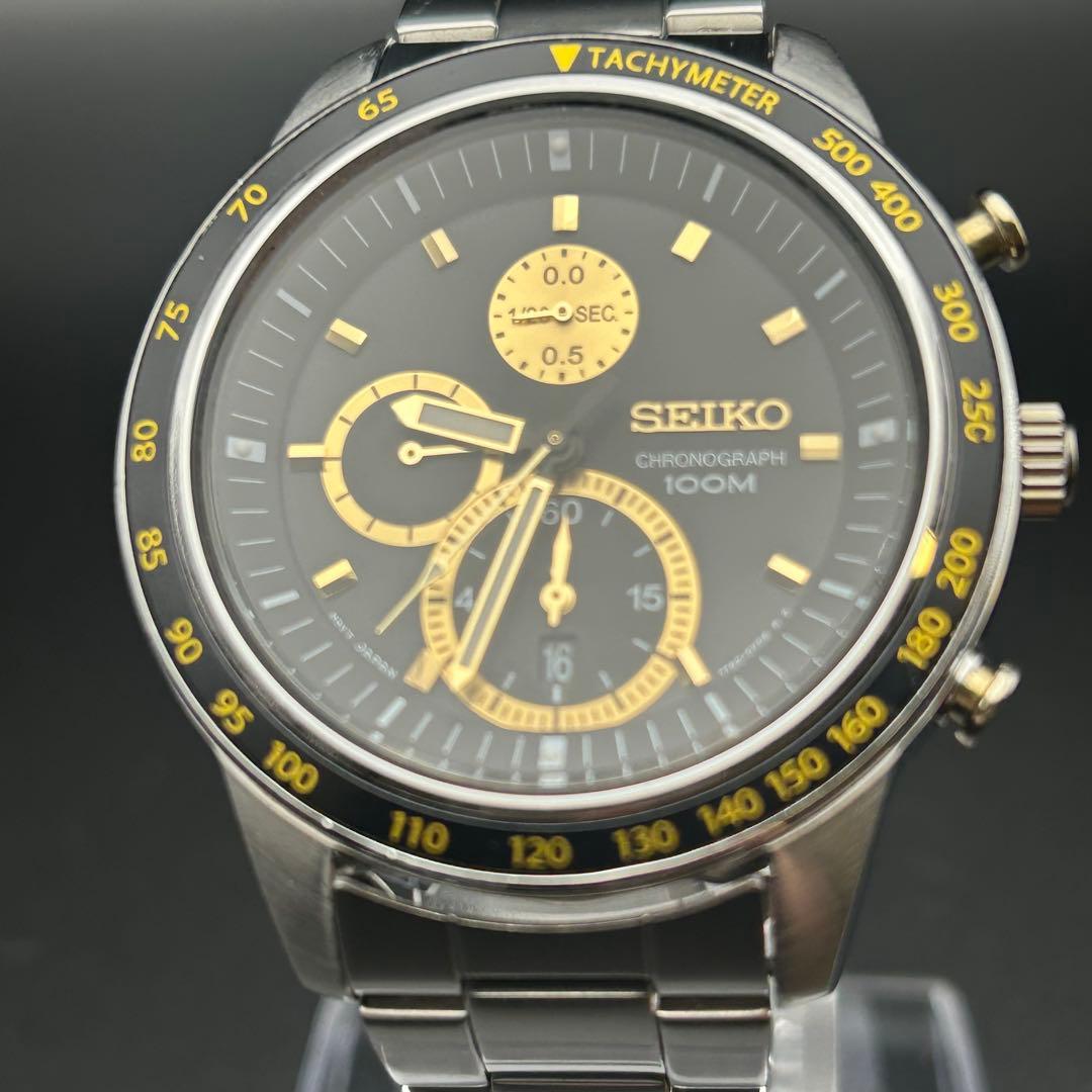 【美品】SEIKO クロノグラフ 7T92-0NW0 黒金