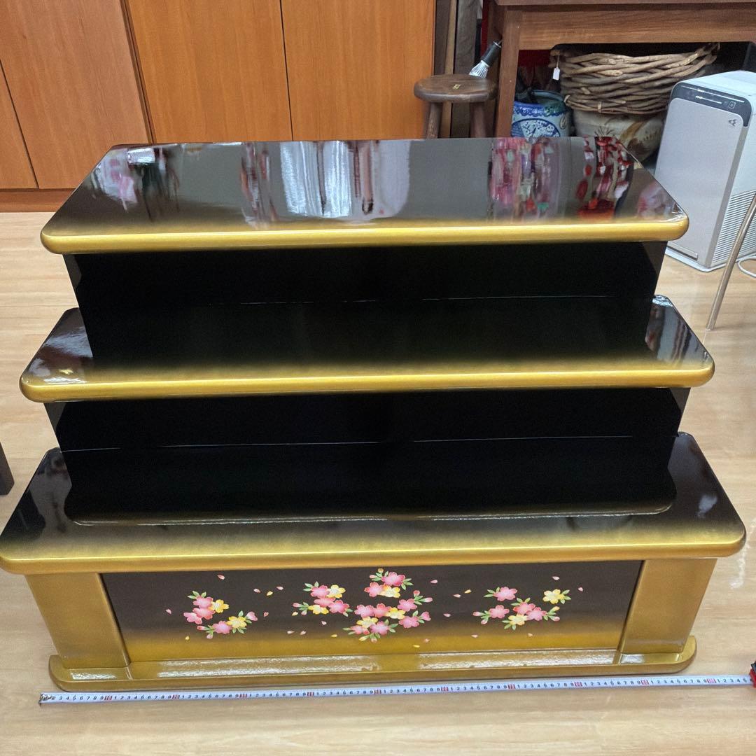 ひな祭り飾り 3段式 花柄　黒塗　100