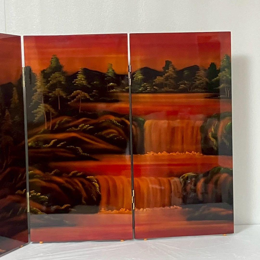 螺鈿細工 パテーション 衝立 「馬倒成功」 4連衝立 漆塗り 百頭馬柄 枕屏風