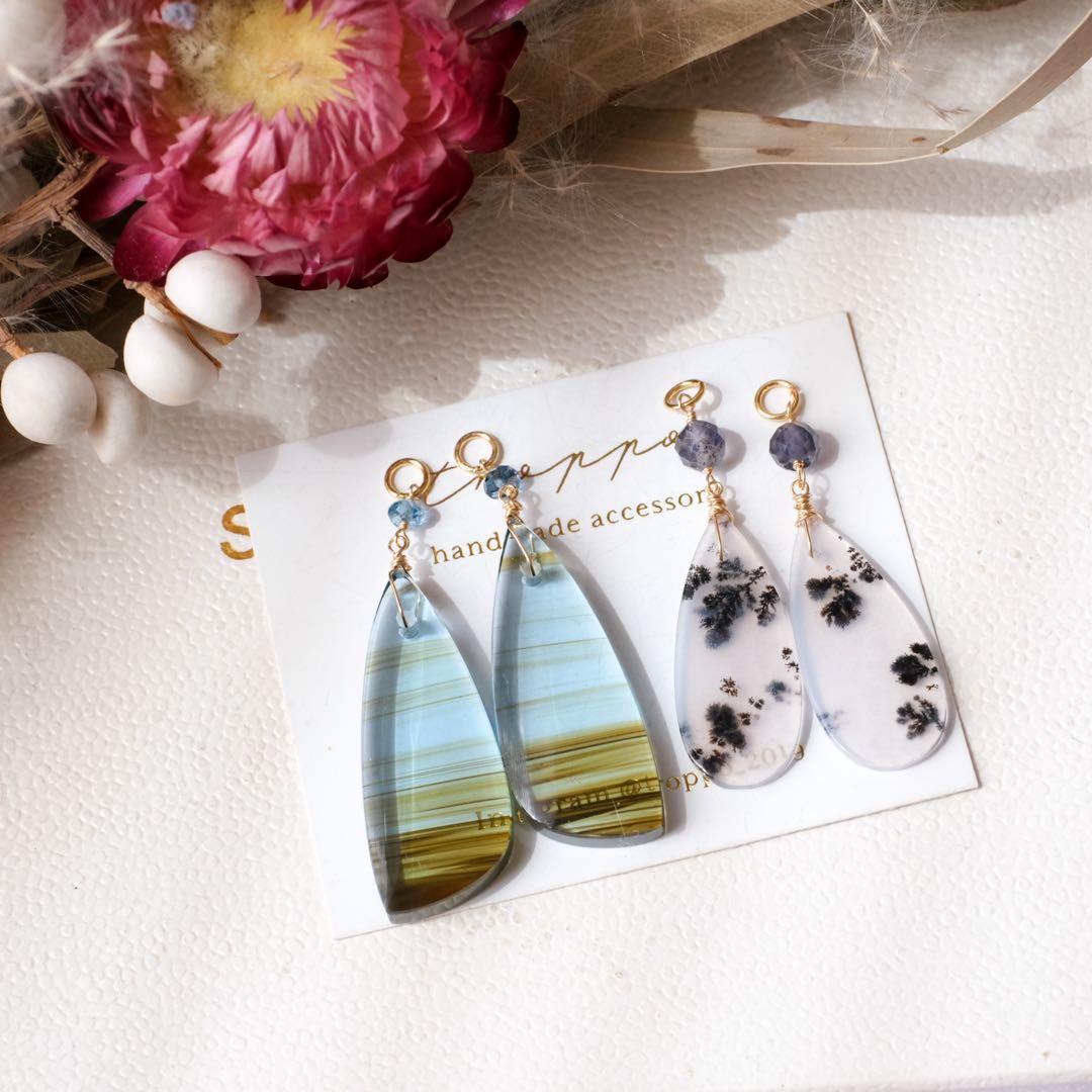 たぁ(ฅ✧ω✧ฅ)♦︎14kgfデンドリックアゲートピアス/イヤリング