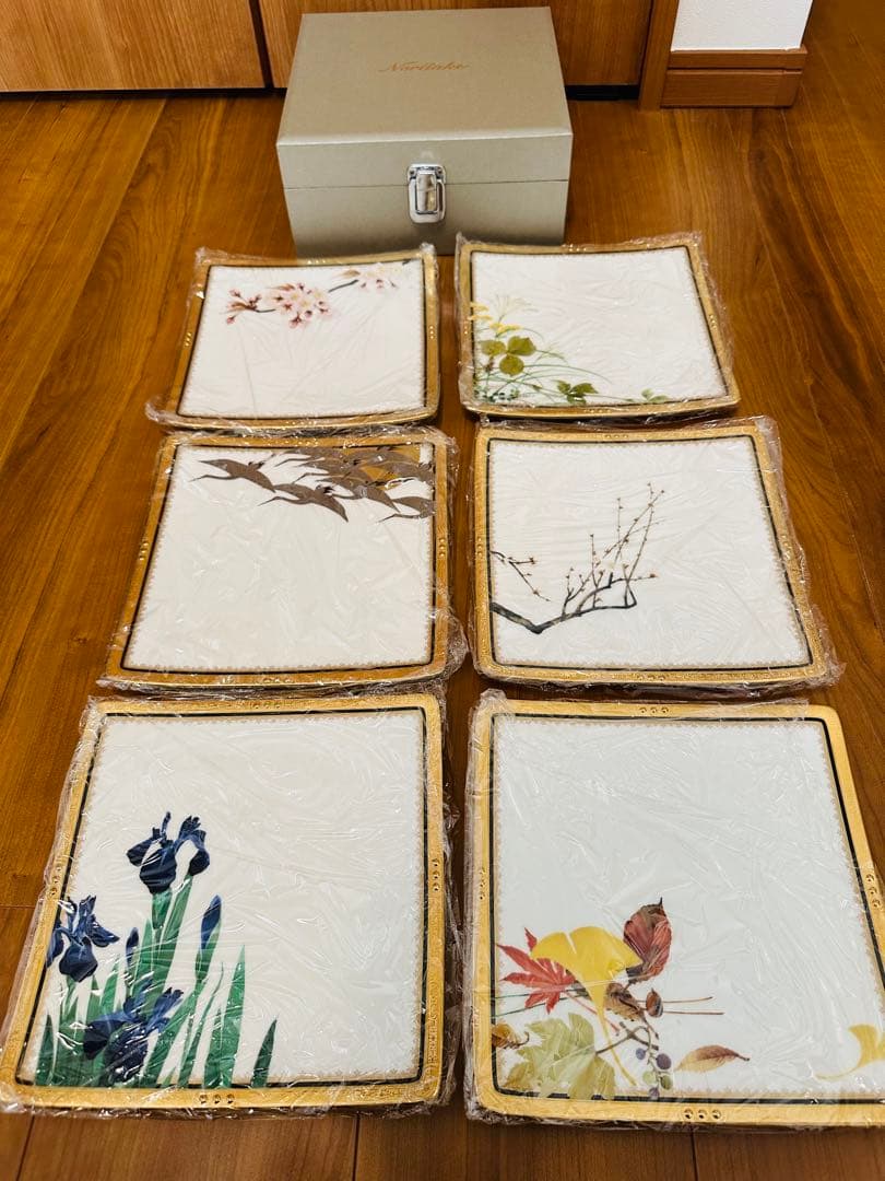 ノリタケ　四季彩舞曲 21cmスクエアプレート揃（絵変り6枚）