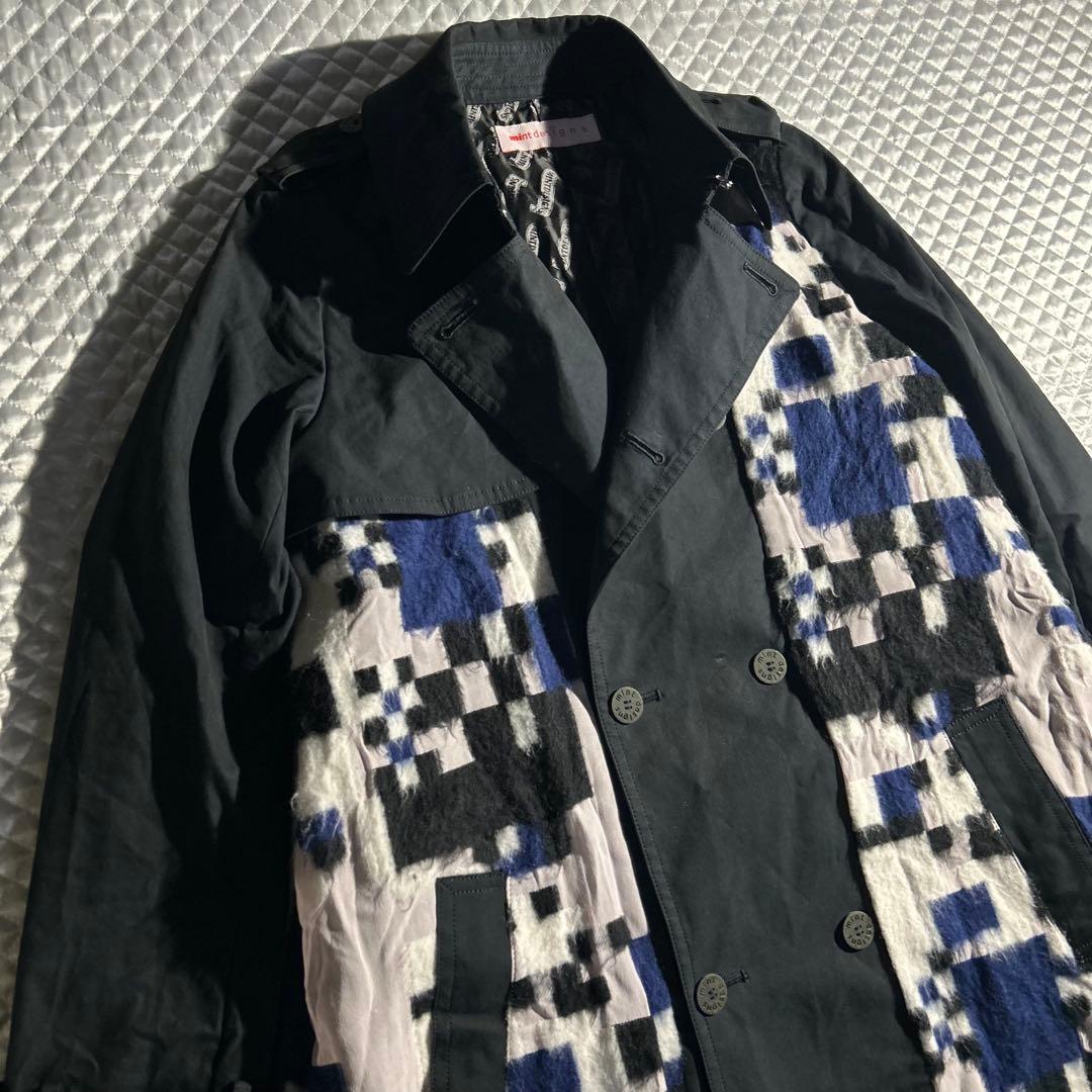 10s mint designs ウール立体ブロック柄トレンチコート