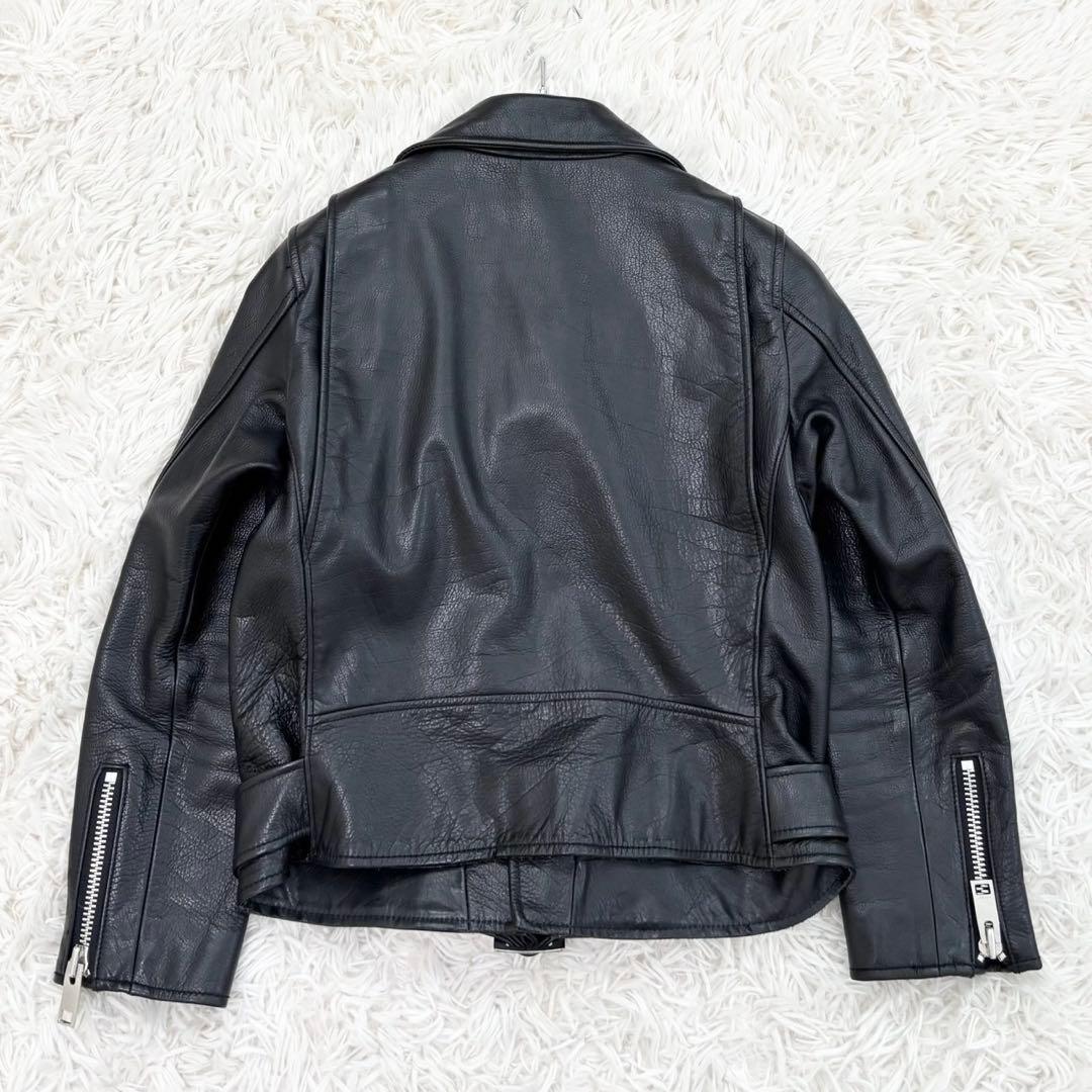 MUSSY ブラック 牛革 ライダースジャケット 黒 ベルト ファスナー 2