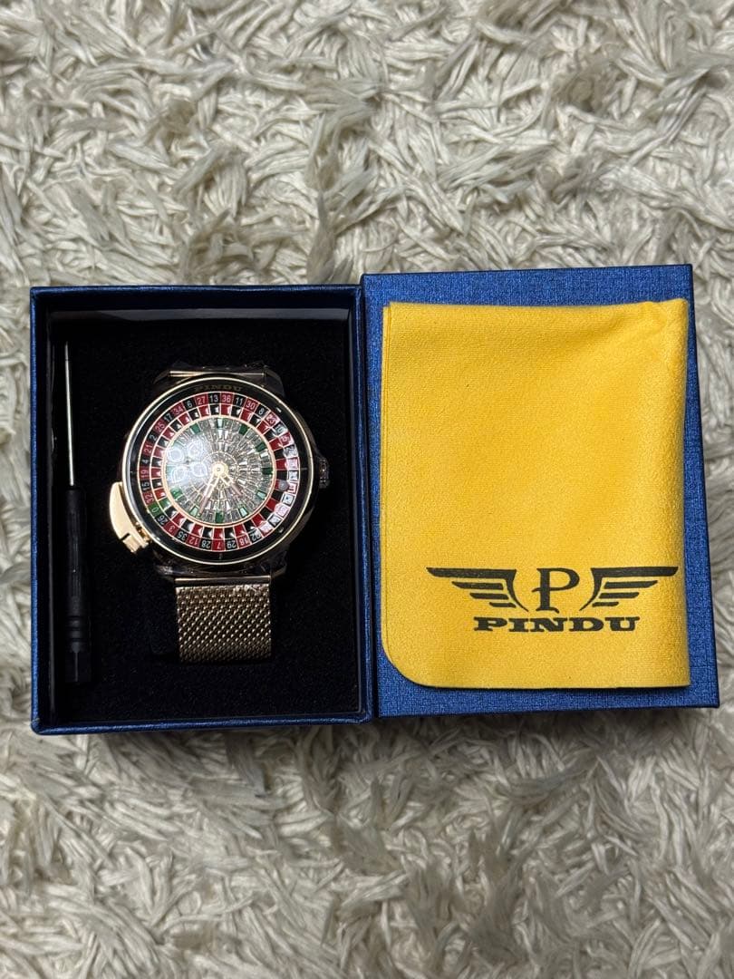 【新品・未使用】PINDU ルーレットデザイン 腕時計 自動巻き　ゴールド