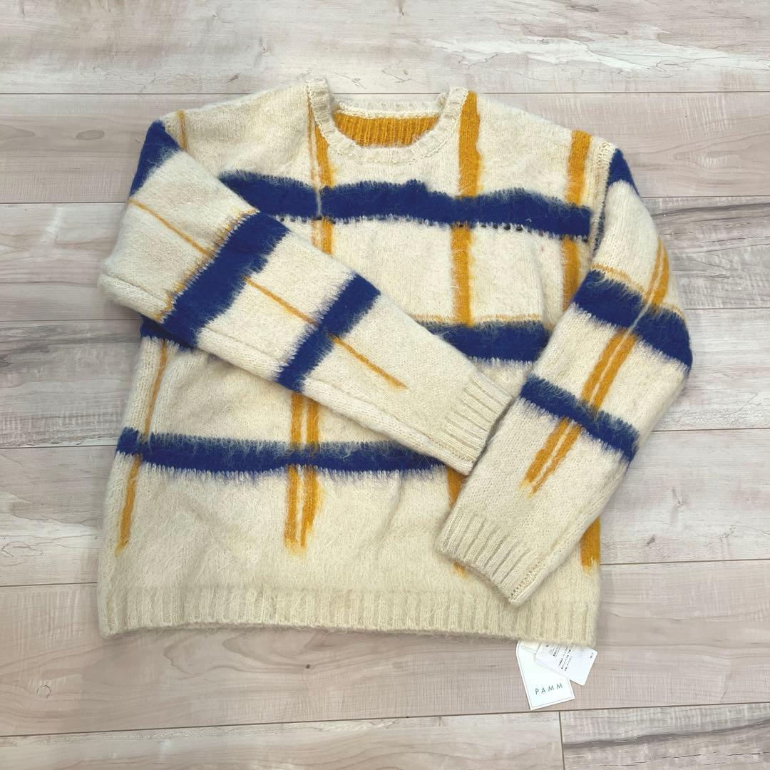 PAMM ストライプ柄ボリュームニット　透明なクリームアイボリー