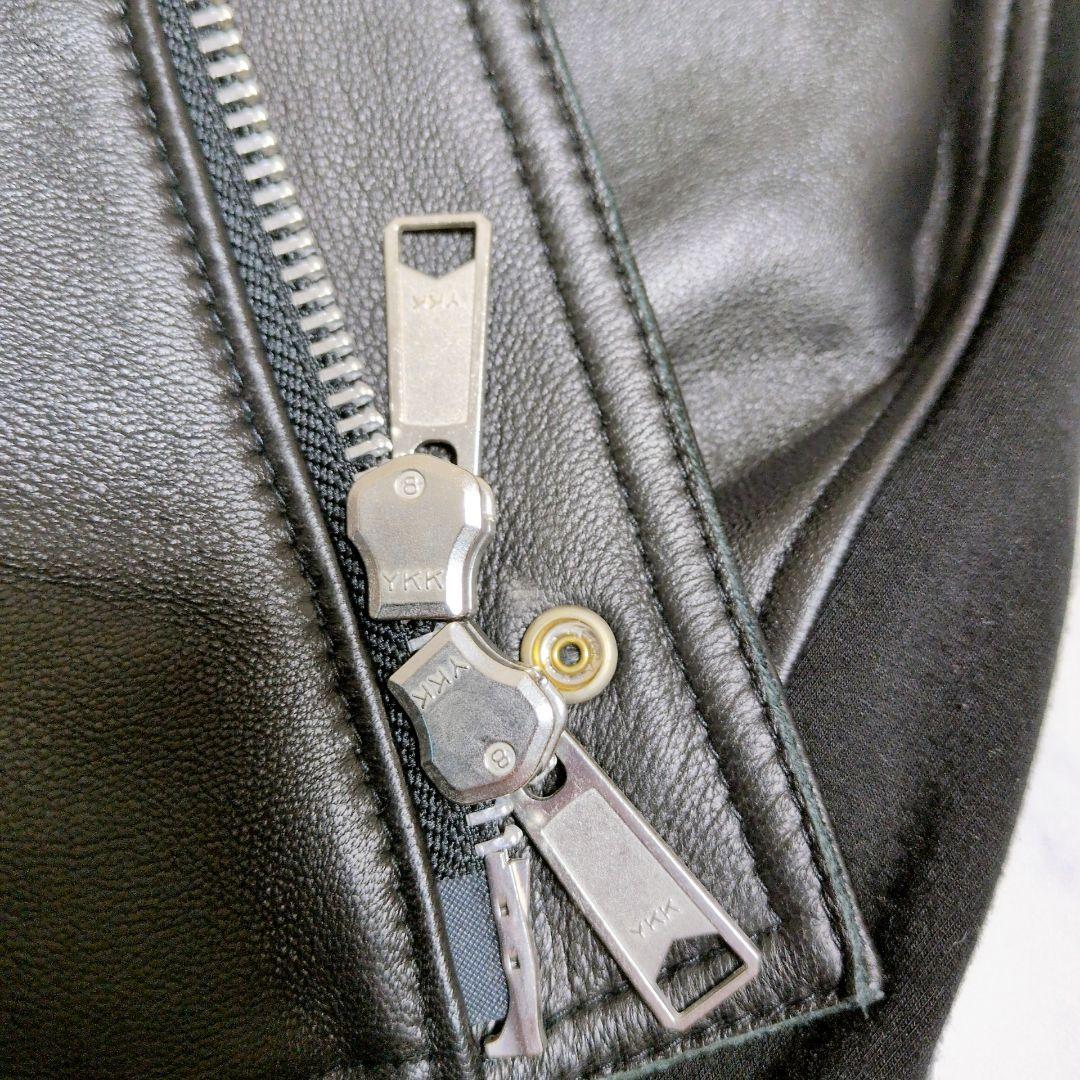 【美品】ジョニーウルフ レザージャケット パーカー ライダース 羊革 黒 L