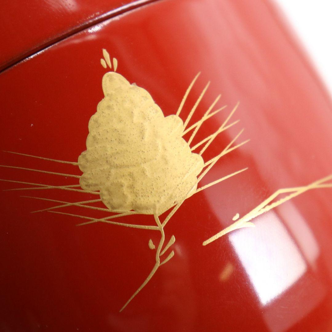 雲斎作 松蒔絵 棗 朱塗 茶道具 共箱　V879　N6