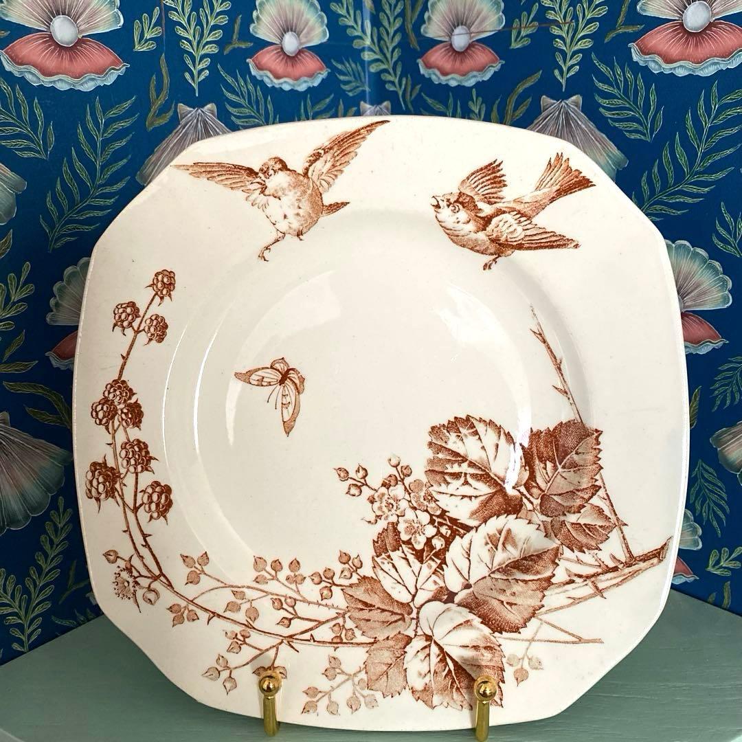 フランスアンティーク プレート ツバメ 皿 Ronceフランス リュネヴィル製
