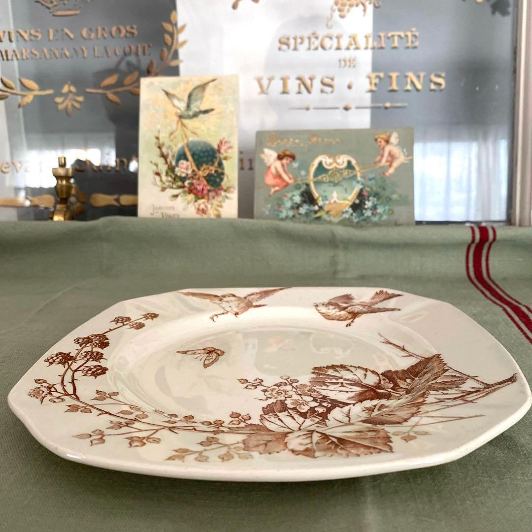 フランスアンティーク プレート ツバメ 皿 Ronceフランス リュネヴィル製