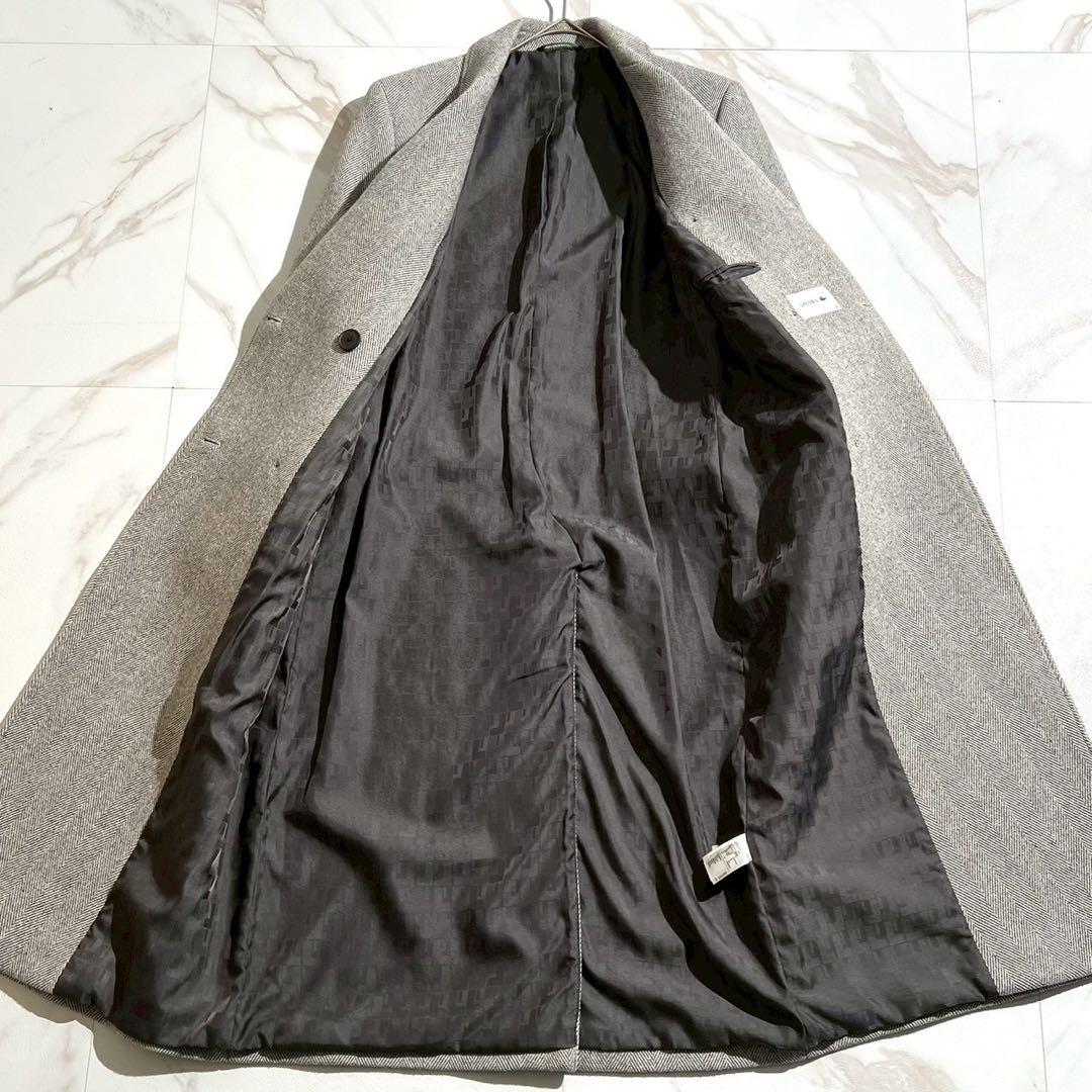 【未使用級/34】LACOSTE ラコステ チェスターコート ツイード グレー系