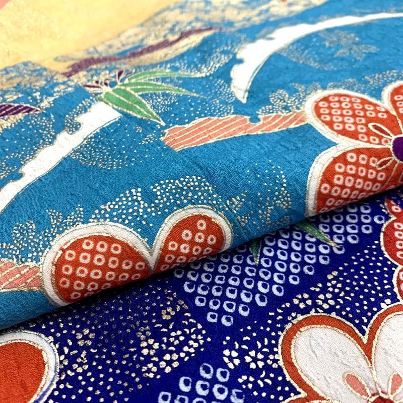 402ag12■七五三 七歳 女児 着物＆袋帯＆長襦袢 雪芝文 金彩■