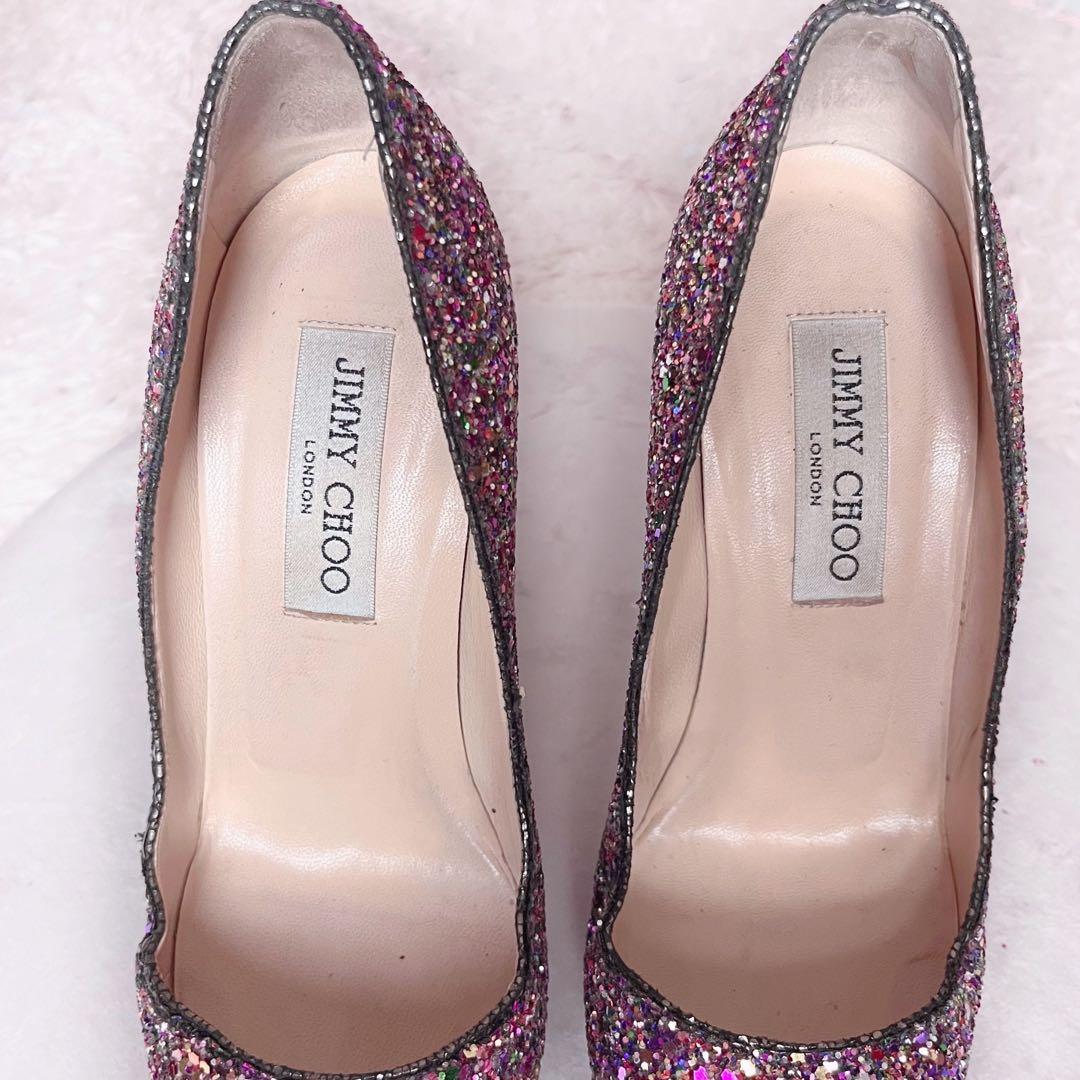 ジミーチュウ ラメ グリッター パンプス ハイヒール ピンク 24cm 37