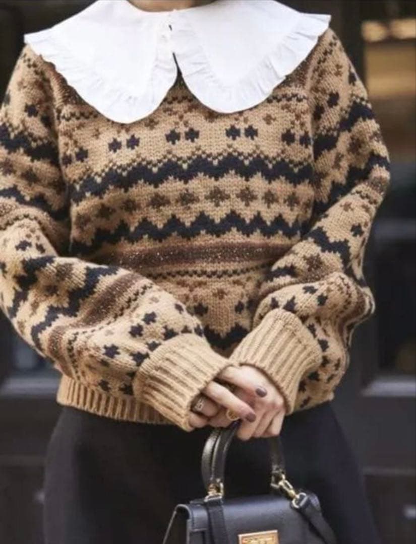 セブンテン　チェリージャガードニット　ブラウン　S