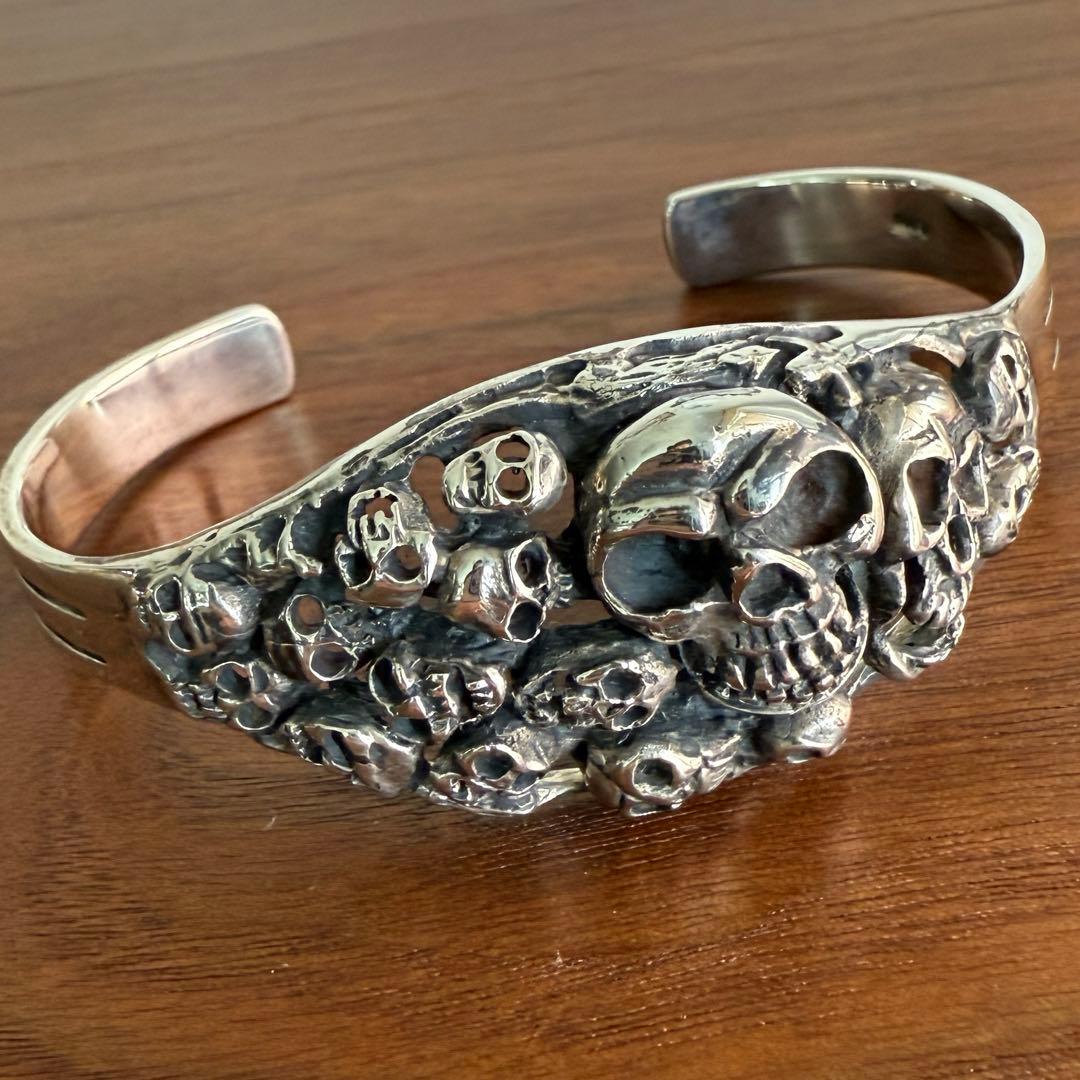 シルバー925無垢【新品】日本　魑魅魍魎スカルバングルsilver925本物