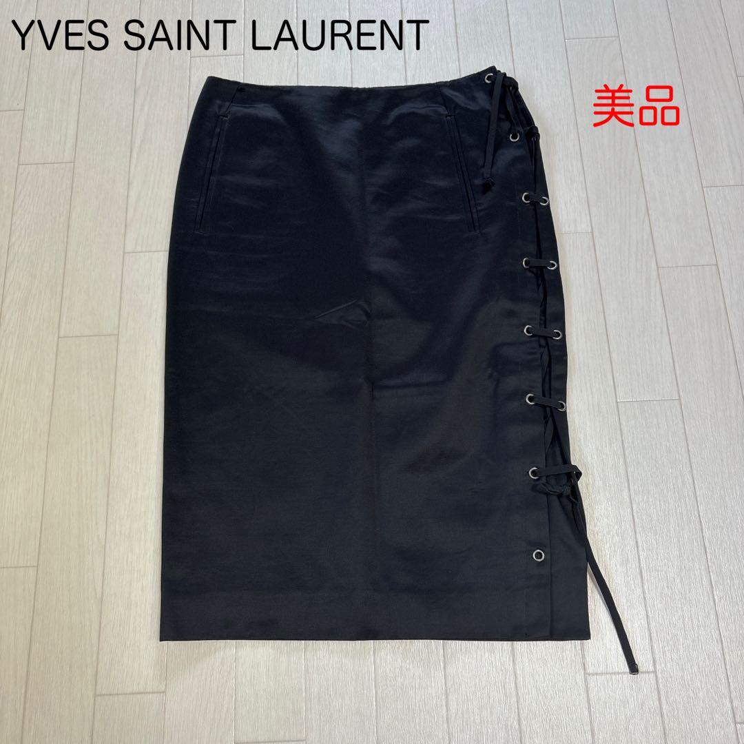 イヴサンローラン リヴゴーシュ トムフォード期 レースアップ タイトスカート 黒