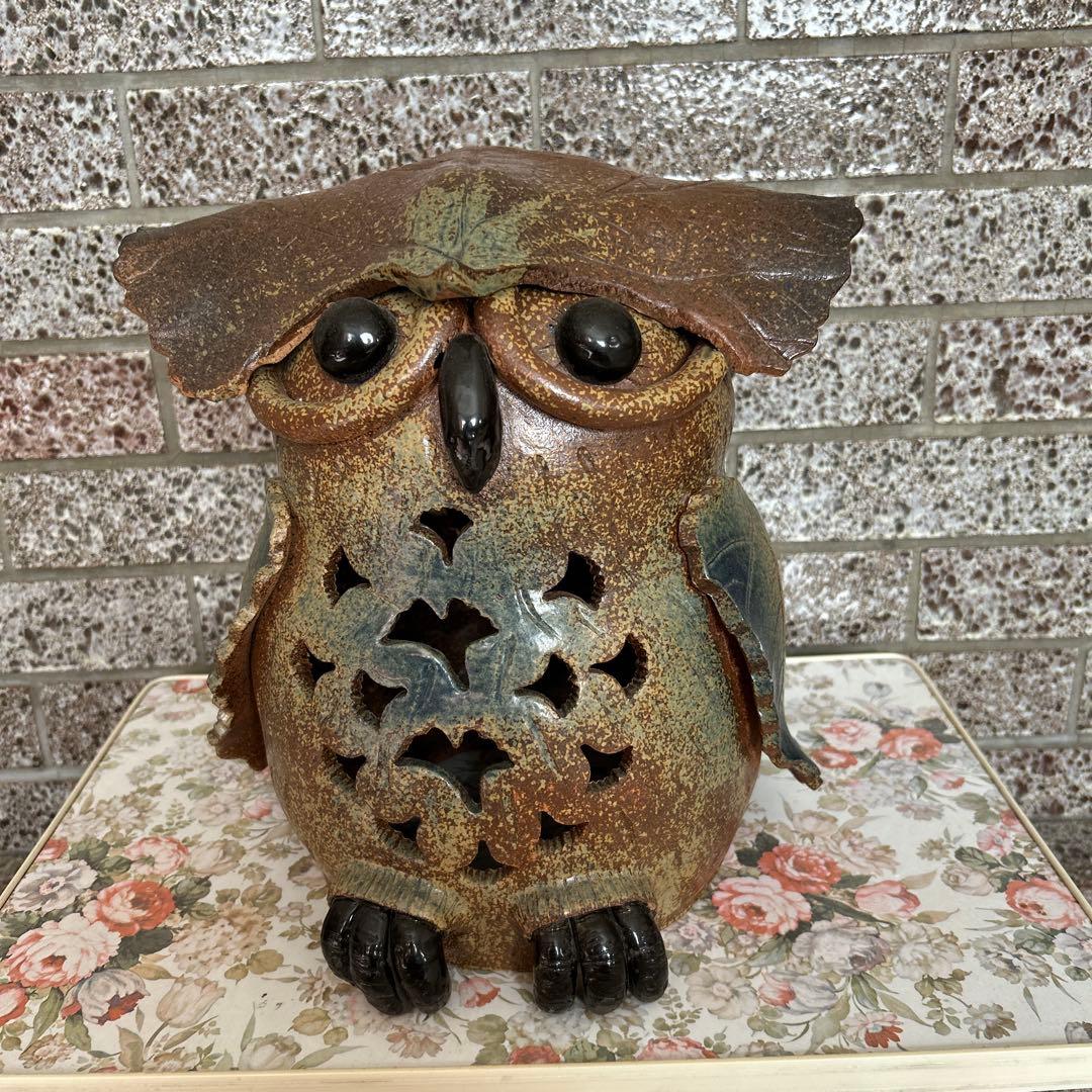 フクロウ型陶器オーナメント 約30cm