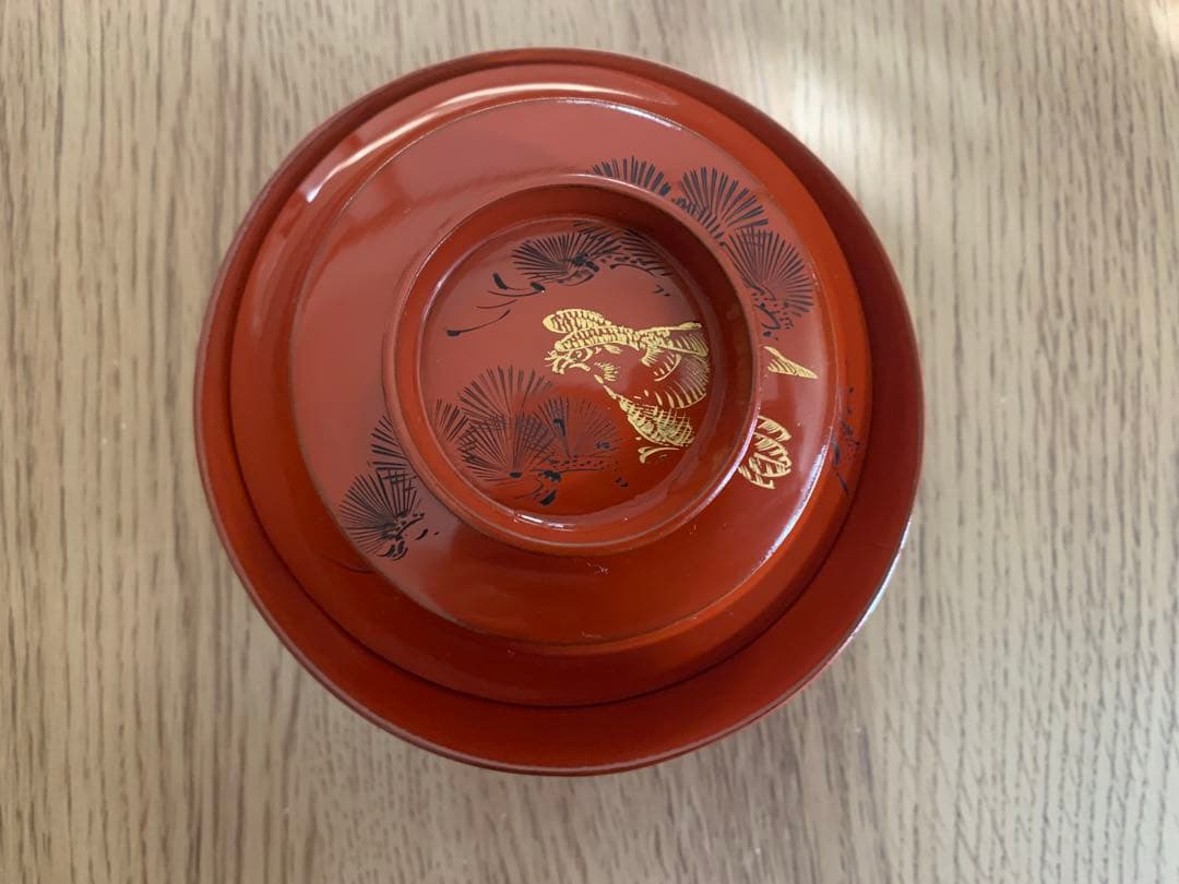 輪島塗　朱沈金蒔絵吸物椀10客　時代物　木製うるし塗　羽反　アンティーク