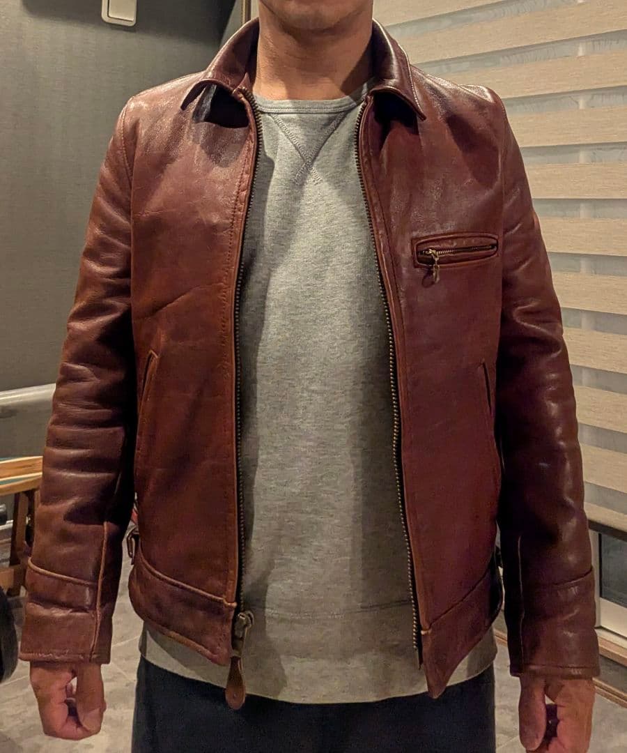 Schott レッドブラウンレザー ステアハイドトラッカージャケット サイズ34