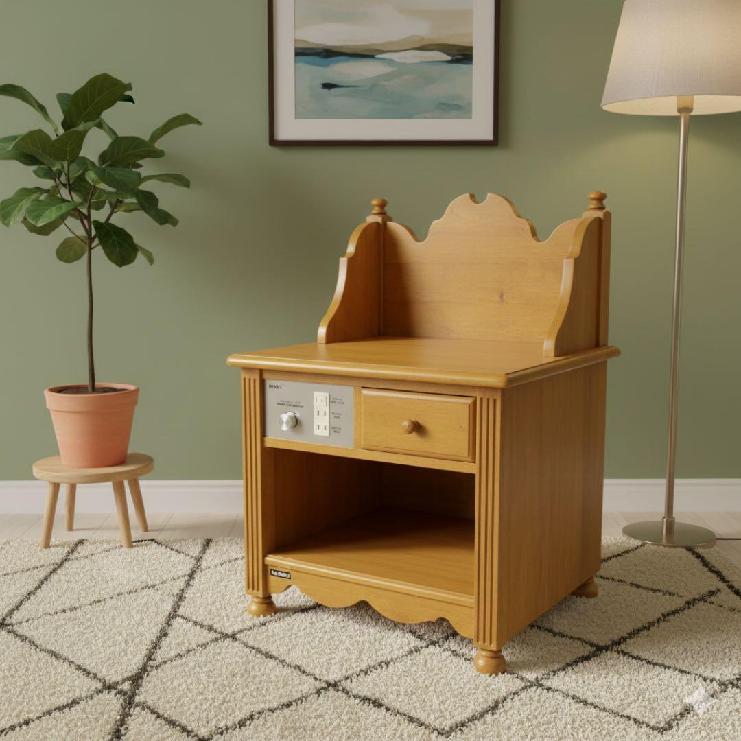 【希少】カリモク家具 ナイトテーブル コロニアルシリーズ コンセント・調光付き