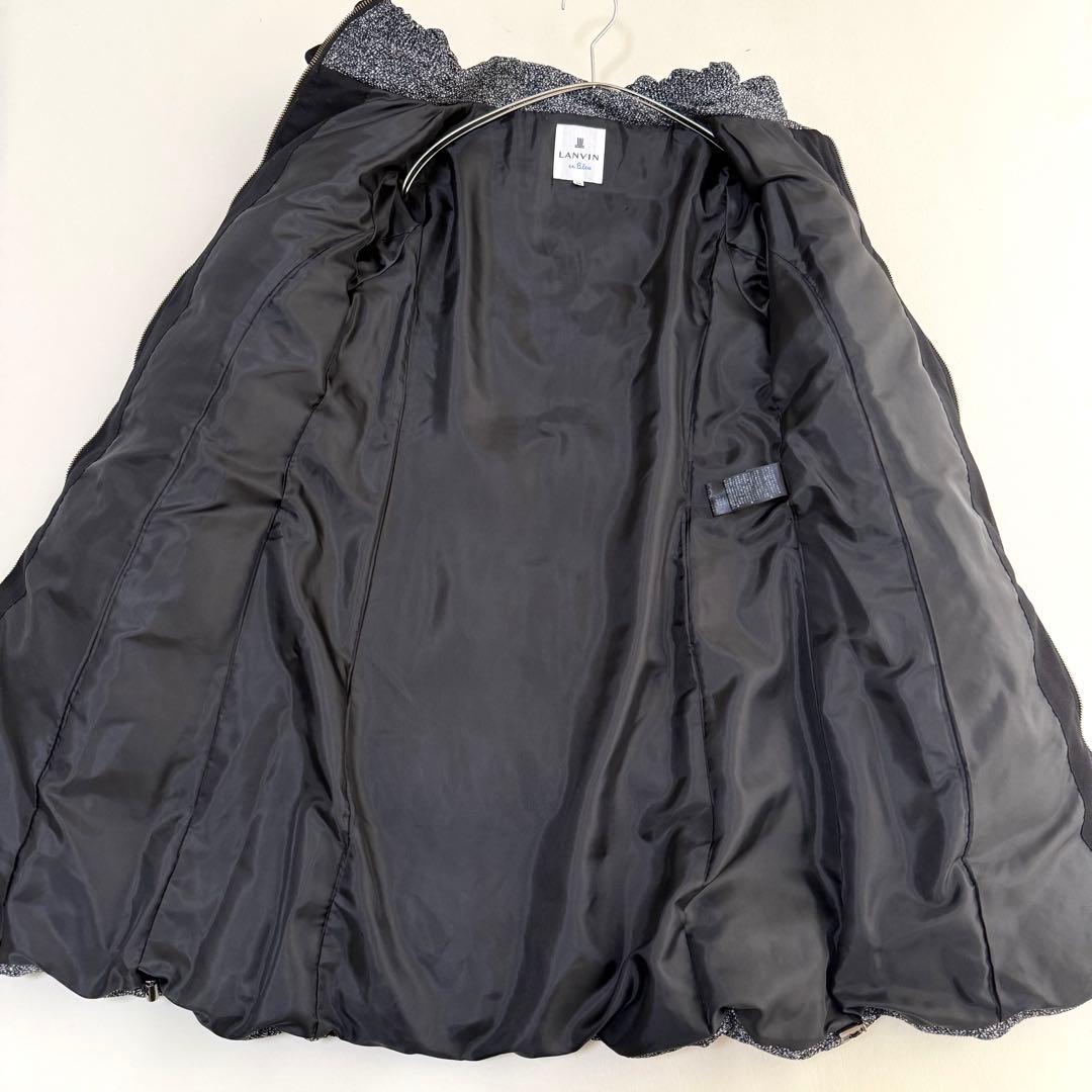 【ランバンオンブルー】ツイードダウンジャケット（M）ブラック　フリルジッパー