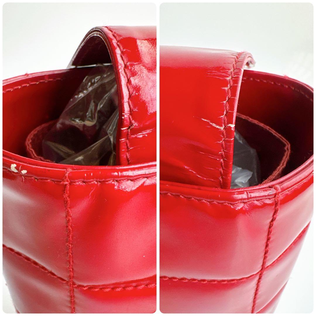 シャネル チョコバー チェーン トート ショルダー バッグ パテント エナメル